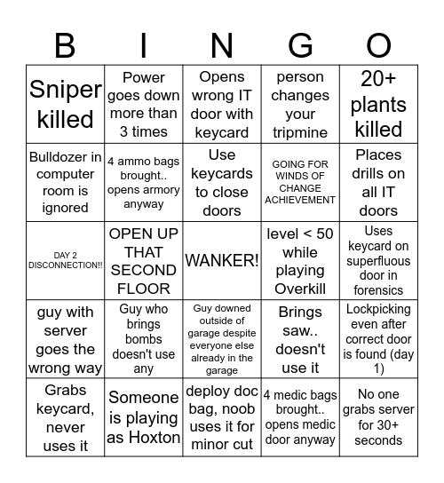 Hoxton Breakout Bingo Card