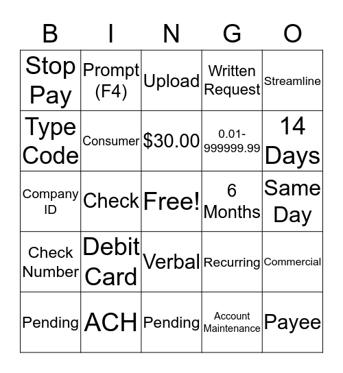 Stop Pay  Bingo Card