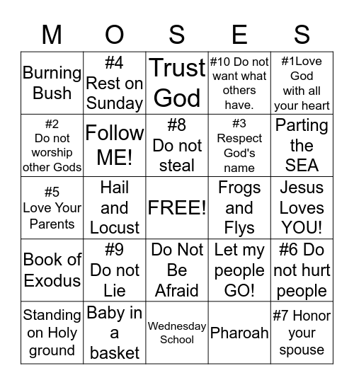 All About Moses Bingo Card