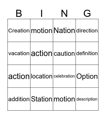 -Tion Bingo  Bingo Card