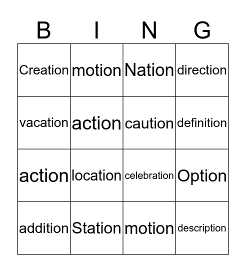 -Tion Bingo  Bingo Card