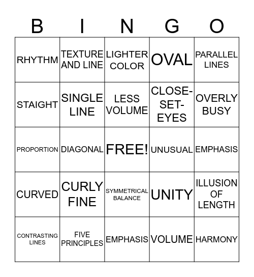 PRINCIPLES OF HAIR DESIGN Bingo Card