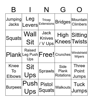 Fitness Bingo Card