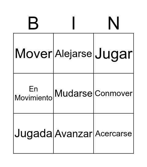 To Move Bingo Card