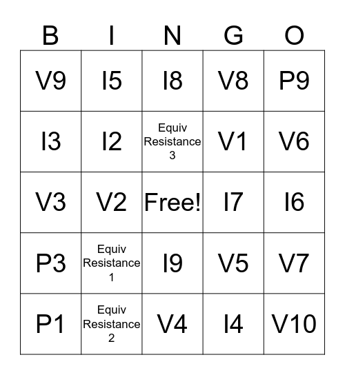 DC Circuits Bingo Card