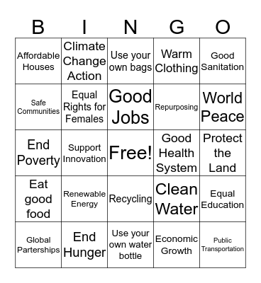 Sustainability Goals Bingo Card