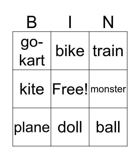 game Bingo Card