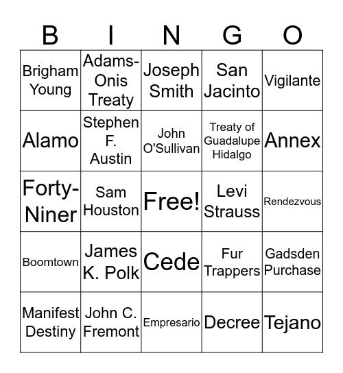 Manifest Destiny Ch 12 Review Bingo Card