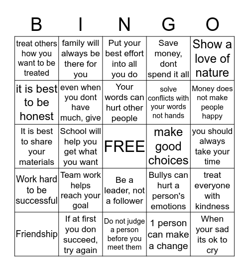 Theme Bingo Card