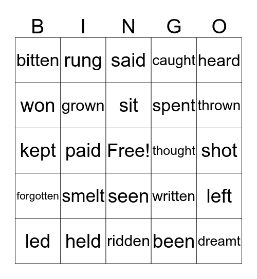 Past Participle Verbs Bingo Card