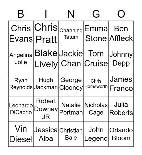 Hollywood Bingo Card