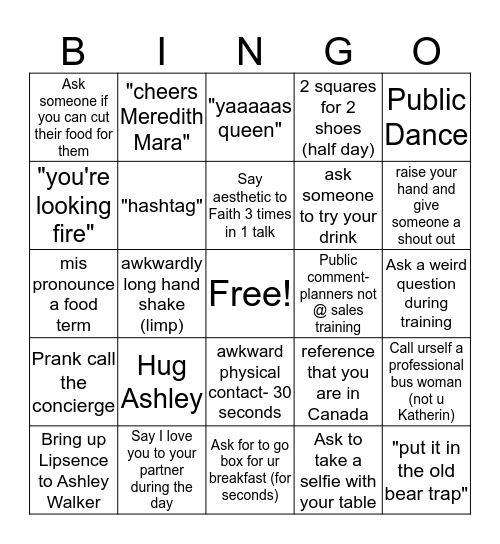 Sales Training Bingo Card