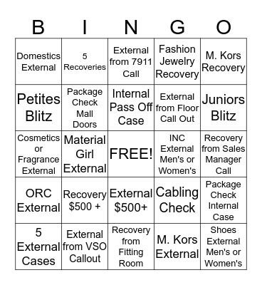 LOSS PREVENTION BINGO  Bingo Card