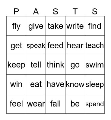Past Simple Bingo Card