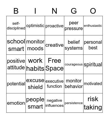 Vocabulary Bingo  Bingo Card