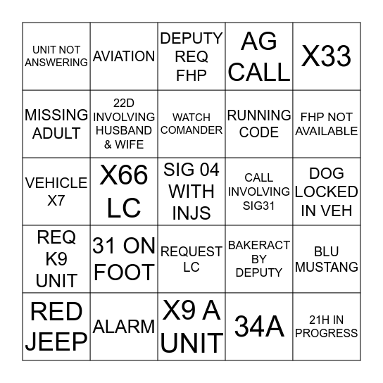 DISPATCHER BINGO Card