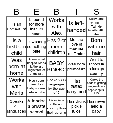 Baby Shower BINGO! Bingo Card