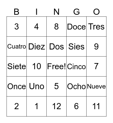Numero Bingo Card
