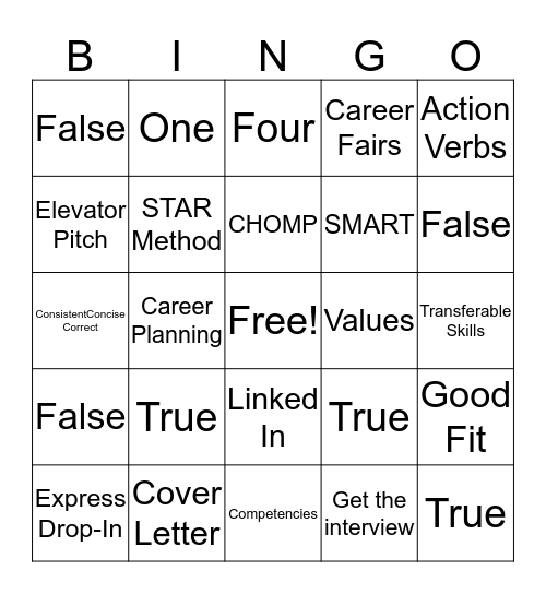 Career Bingo Card