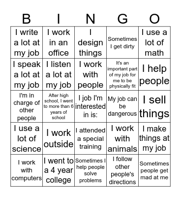 Career Bingo Card