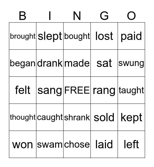 Irregular Verbs Bingo Card