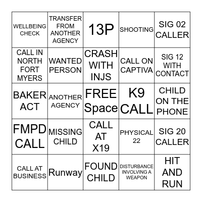 CALLTAKING BINGO Card