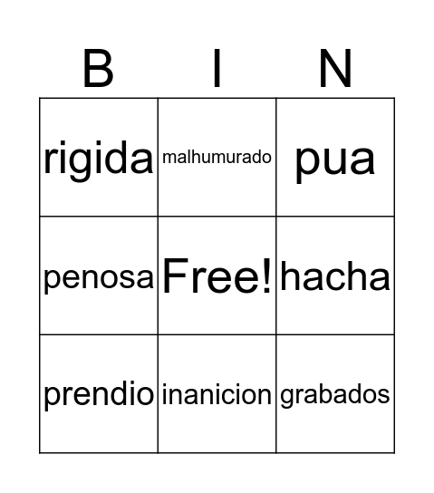 EL HACHA  Bingo Card