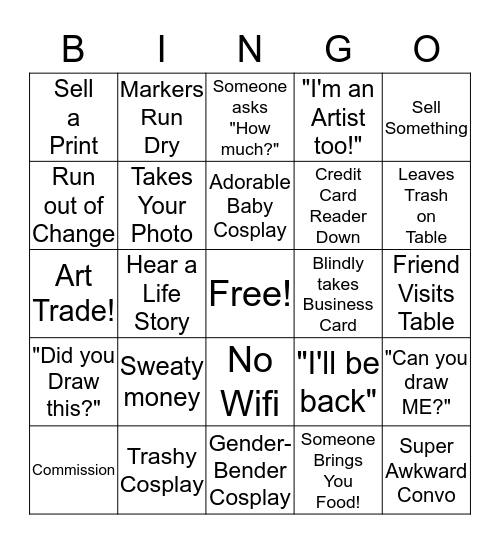 Artist Alley Bingo Card