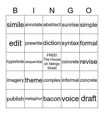 Unit One Bingo Card