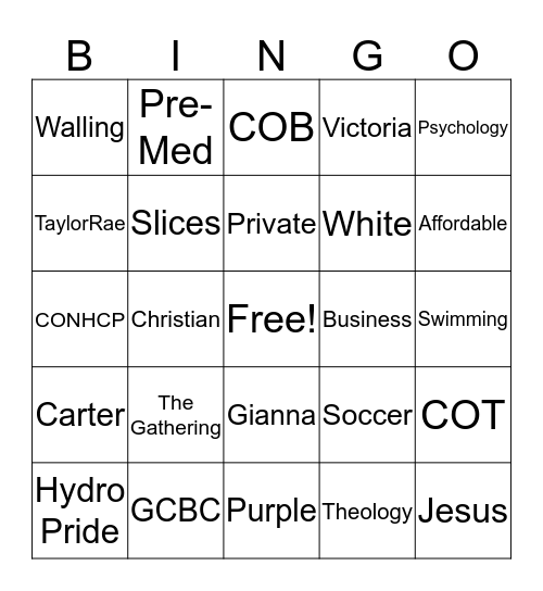 GCU Bingo Card