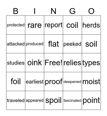 Vocabulary Bingo Card