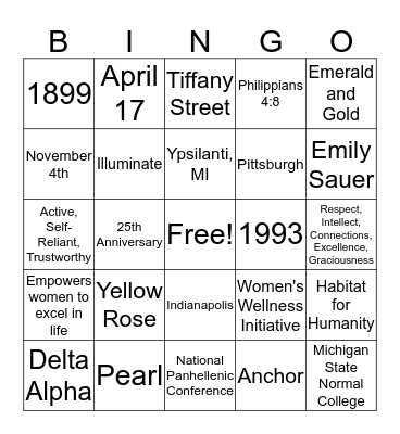 Alpha Sigma Tau Mother-Daughter Tea Bingo Card