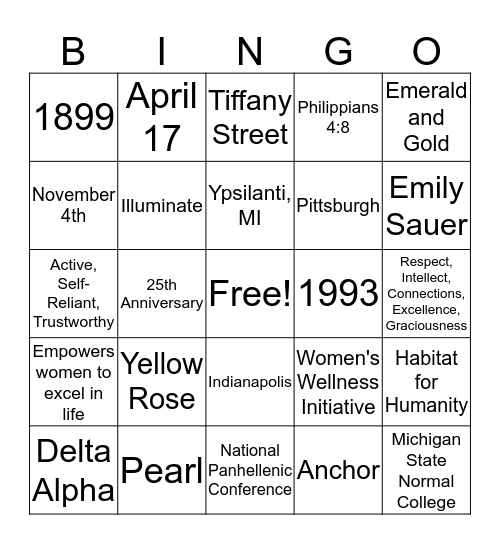 Alpha Sigma Tau Mother-Daughter Tea Bingo Card