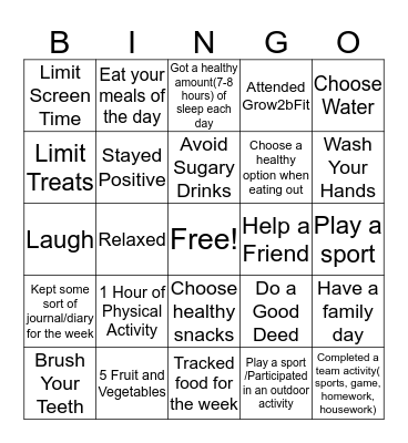 Healthy Bingo Card