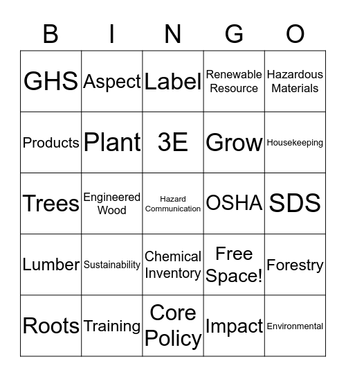 Environmental/GHS Bingo Card