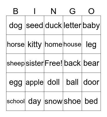 Dolches Nouns Bingo Card