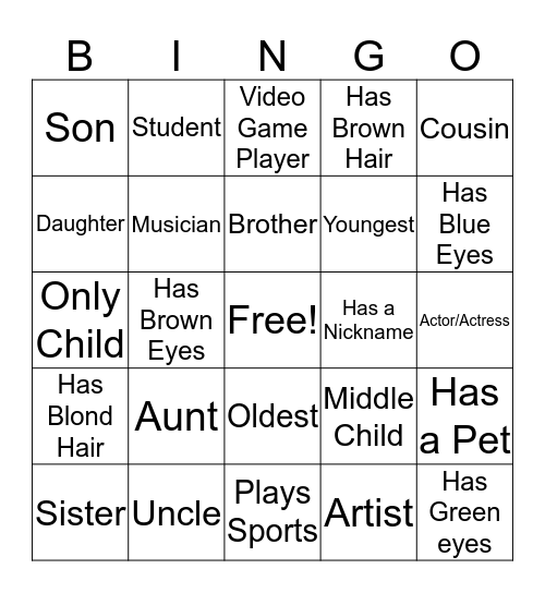 Nametag Bingo Card