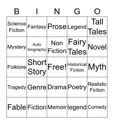 Genre Bingo Card