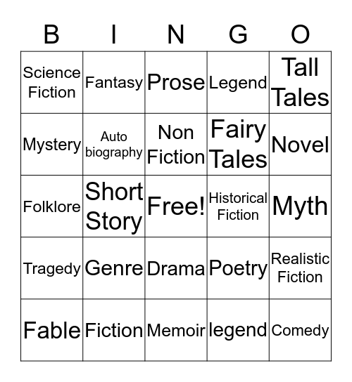 Genre Bingo Card