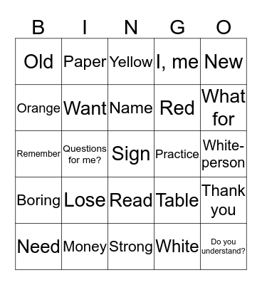 Lesson 3 Bingo Card