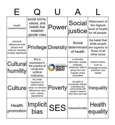 Health Disparities Lingo Bingo Card