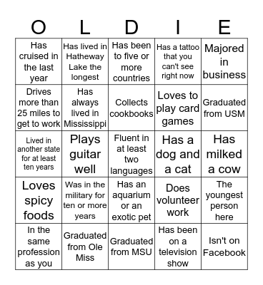 Hatheway Lake 50+ First Get-Together Bingo Card