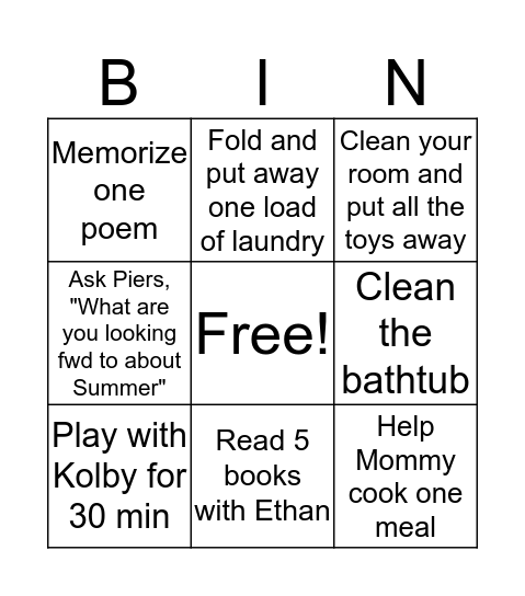 Homeschool Hunt Bingo Card