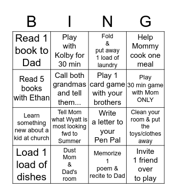 Homeschool Hunt Bingo Card