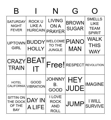 JUKEBOX BINGO Card