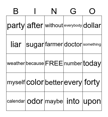 Spelling words - April 9-15 Bingo Card