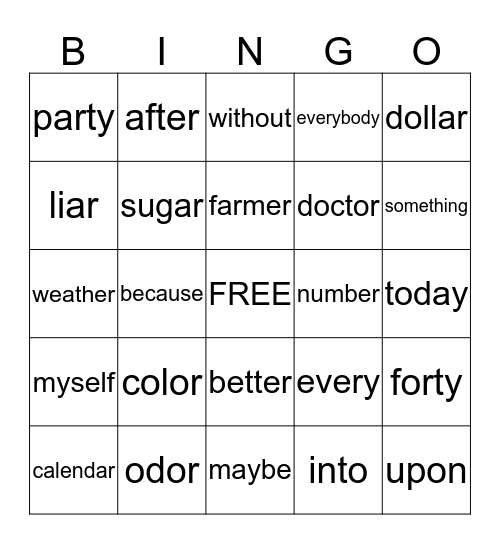 Spelling words - April 9-15 Bingo Card
