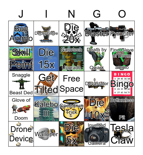 Ratchet and Clank reverse bingo Card