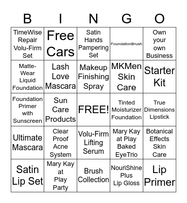 MARY KAY Bingo Card
