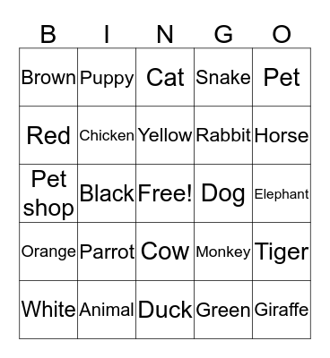 Animals  Bingo Card